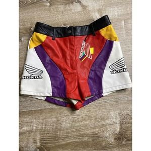 Honda Racing Logo Moto Sport Vegan Leather Shorts
